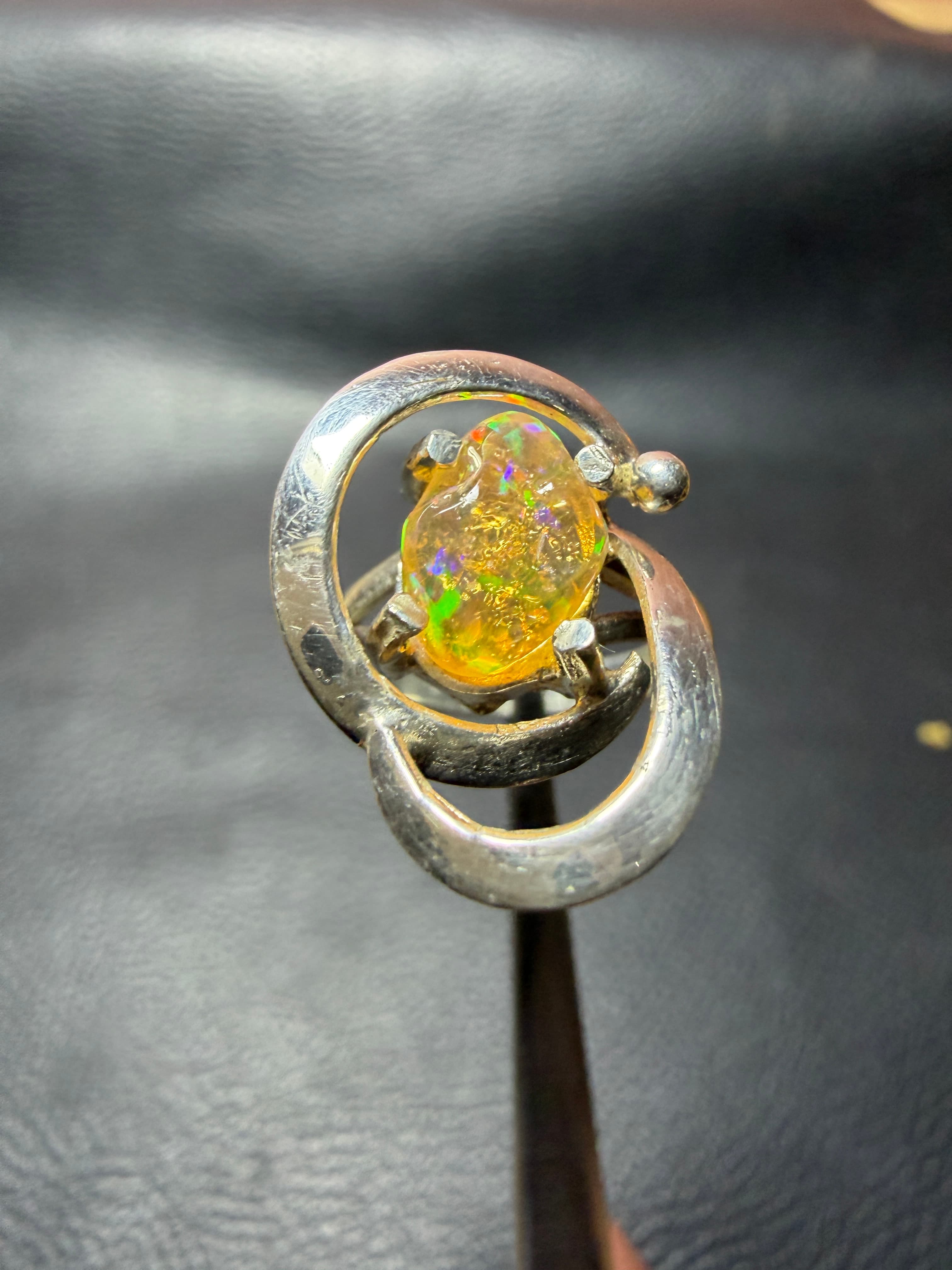 Mexican Fire Opal Ring in Sterling Silver, Yellow Opal Freeform Cut, Minimalist Statement Ring